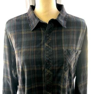 Billabong  men’s dress shirt brown/black plaid SZ L